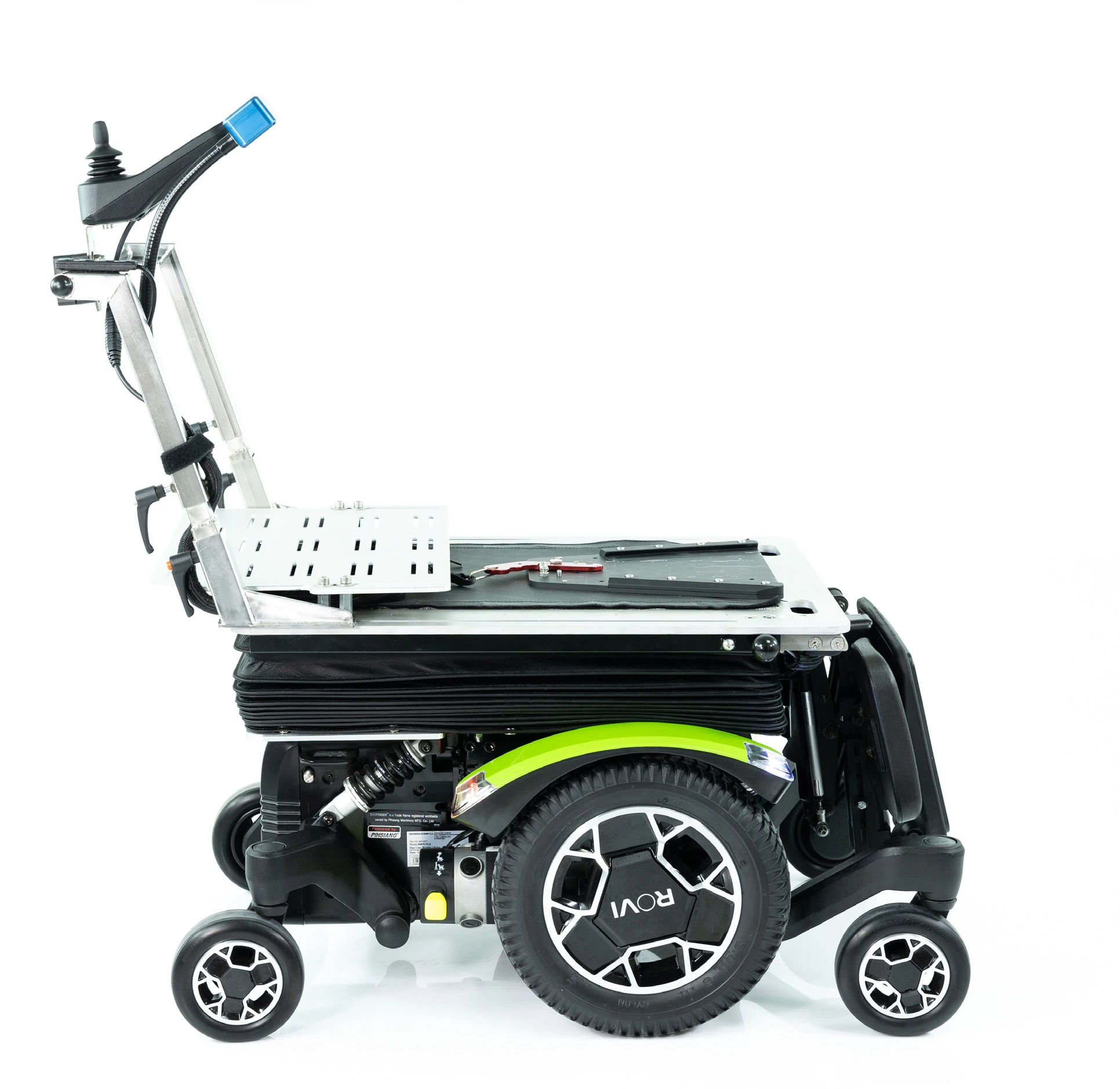 Das ROVI Chassis mit COSEAT in niedrigster Position. Auf dem COSEAT ist die Montageführung, in die man eine Sitzschale einführen kann.