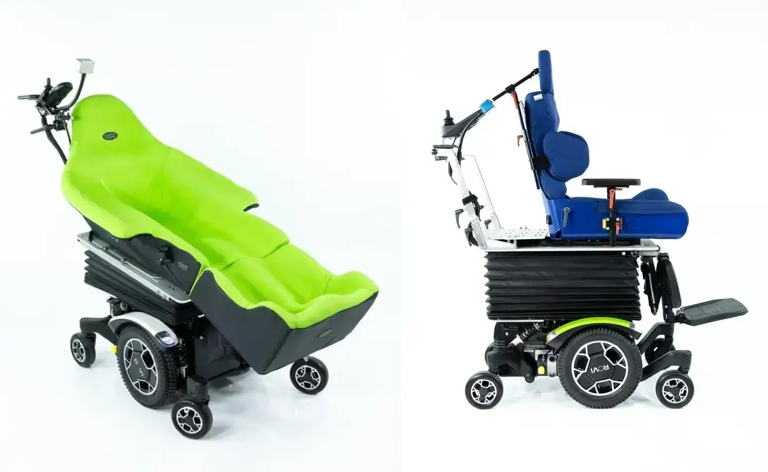 Zwei E-Rollis mit ROVI-Basis und COSEAT. Einer mit Interco Sitzschale und der andere mit Meybrand Liegeschale