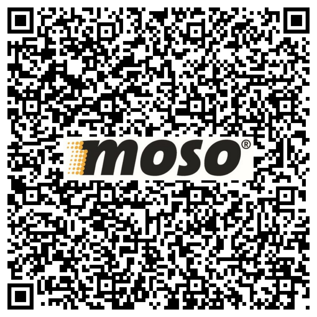 Moso Kontaktdaten als QR-Code. Es öffnet sich ein ausgefülltes "Kontakt hinzufügen"-Fenster.