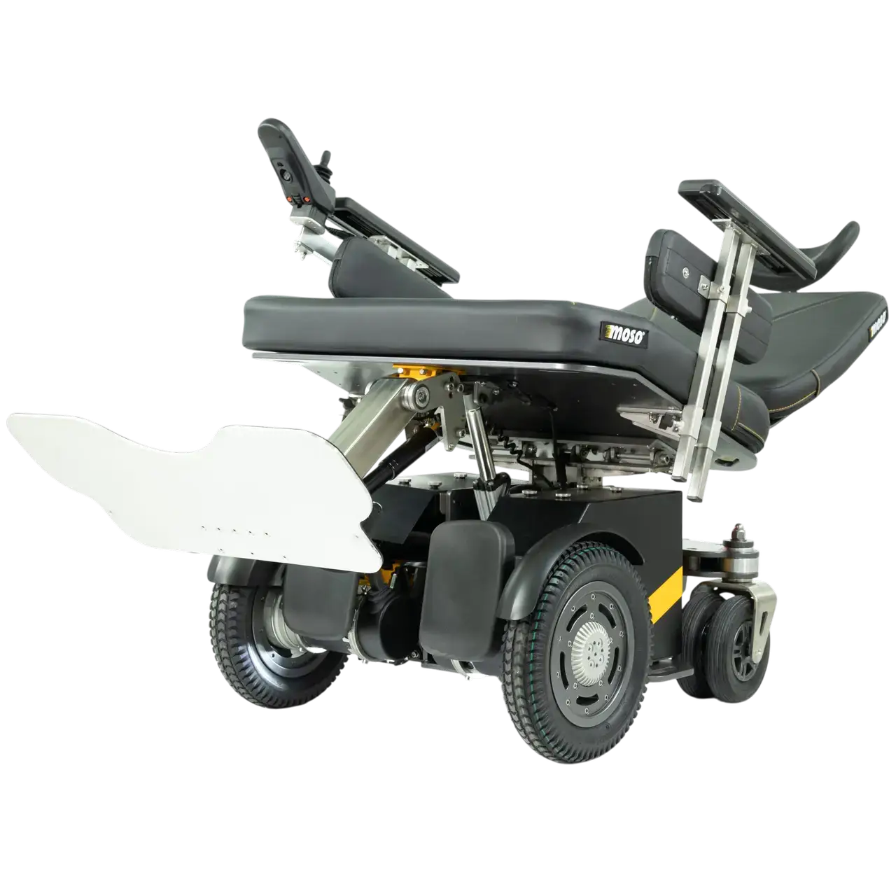 Der LEO, welcher in völliger Rücklage gefahren ist. Die Sitzfläche, die Rückenlehne und die Fußauflage können separat angesteuert werden.